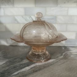 Pink Depression Glass Cheese Ball Dish