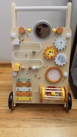 Wooden Baby Walker, Baby Push Walker with Activity Center