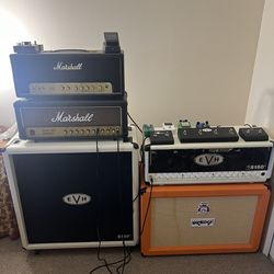 EVH 5150 100W Amp And 4X12 EVH Cabinet, Marshall 100W and 50W Amps, Orange 2x12 Cabinet