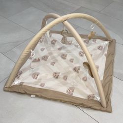 Boho Neutral Baby Plush Toy Play Gym & Tummy Time Mat with Rainbow Detail