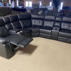 Financing & Delivery Available: Black Leather Sectional