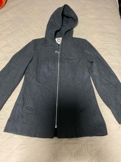 Anne Klein Gray Wool Hooded Zip Jacket size L