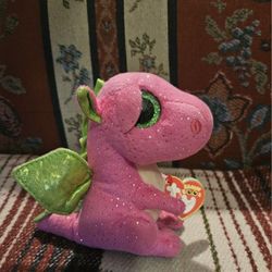 HOLLOWEEN TY BEANIE BOOS " DARLA " THE PINK DRAGON STUFFED PLUSH ANIMAL TOY