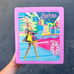 Barbie Mattel Vinyl Storage Case Trunk 1989 City Scene Pink Car Vintage