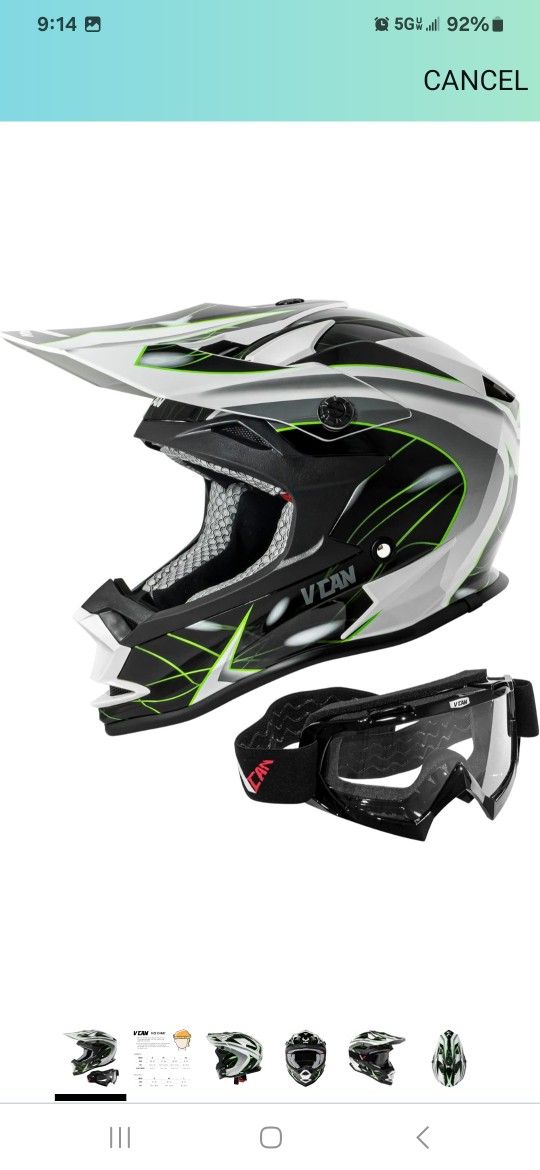 VCAN VX38 Adults ATV Motorcross Offroad Dirt Bike Motorcycle Downhill Helmet with Goggle DOT Approved