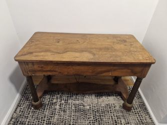 Antique Burl Wood Console Table with 2 drawers