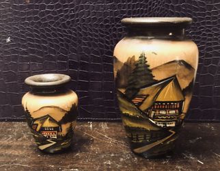 German Black Forest Hand Carved Wooden Vase