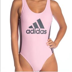 NEW Women's Adidas Logo Pink-Grey One Piece Swimsuit Sz.M