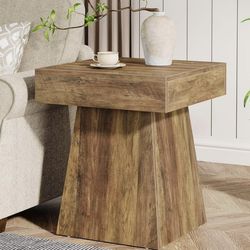 Small Square End Table with Wide Base for Living Room, Brown