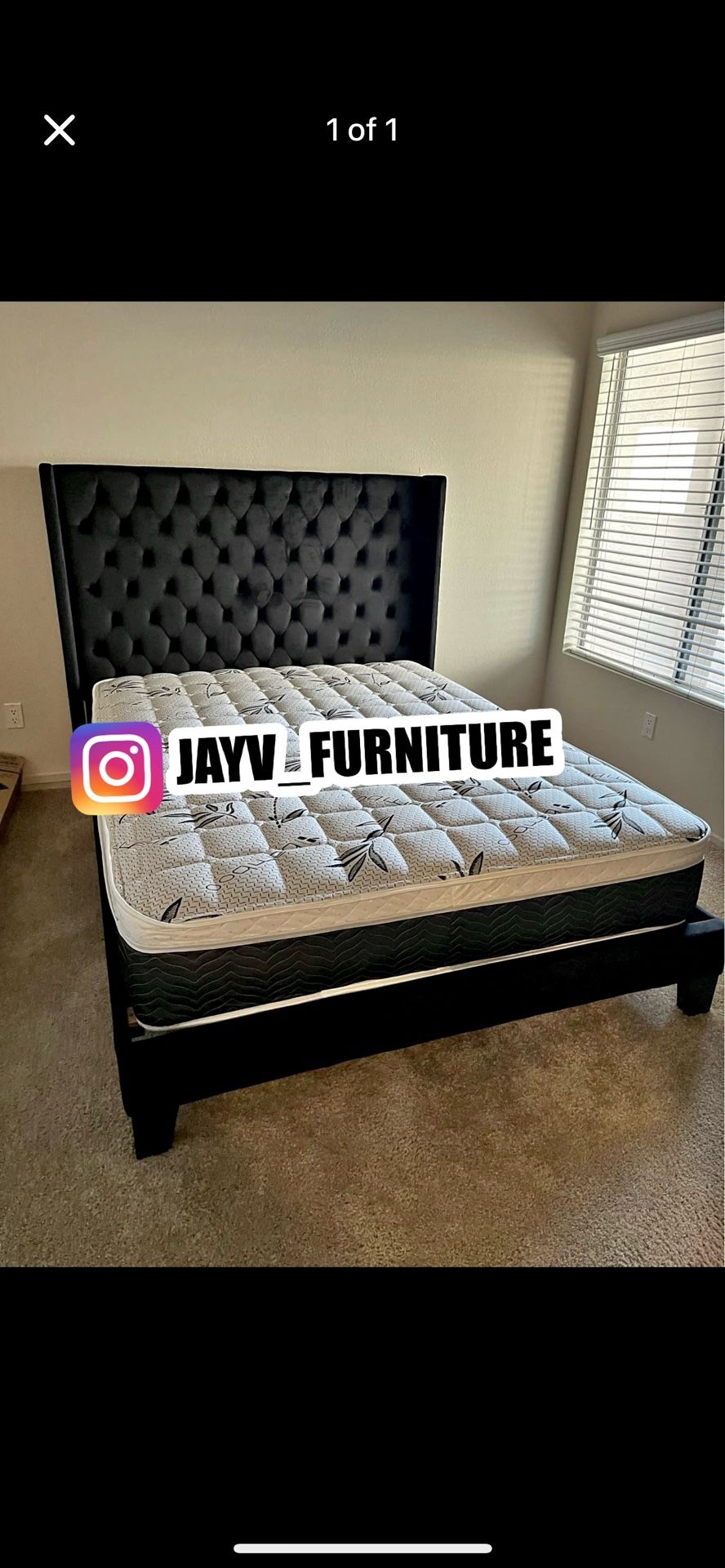 QUEEN BLACK BED FRAME WITH MATTRESS 