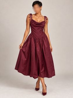 Burgundy Tie-Strap Midi Dress