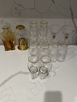 Gold Glass and Gum Ball Machine And Carafe