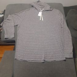 88$ Marine Layer Double Knit Pullover Hoodie in Heather Grey/ Red Stripe 2XL NWT