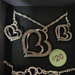 Double Heart Necklace, Earrings, & Bracelet Set