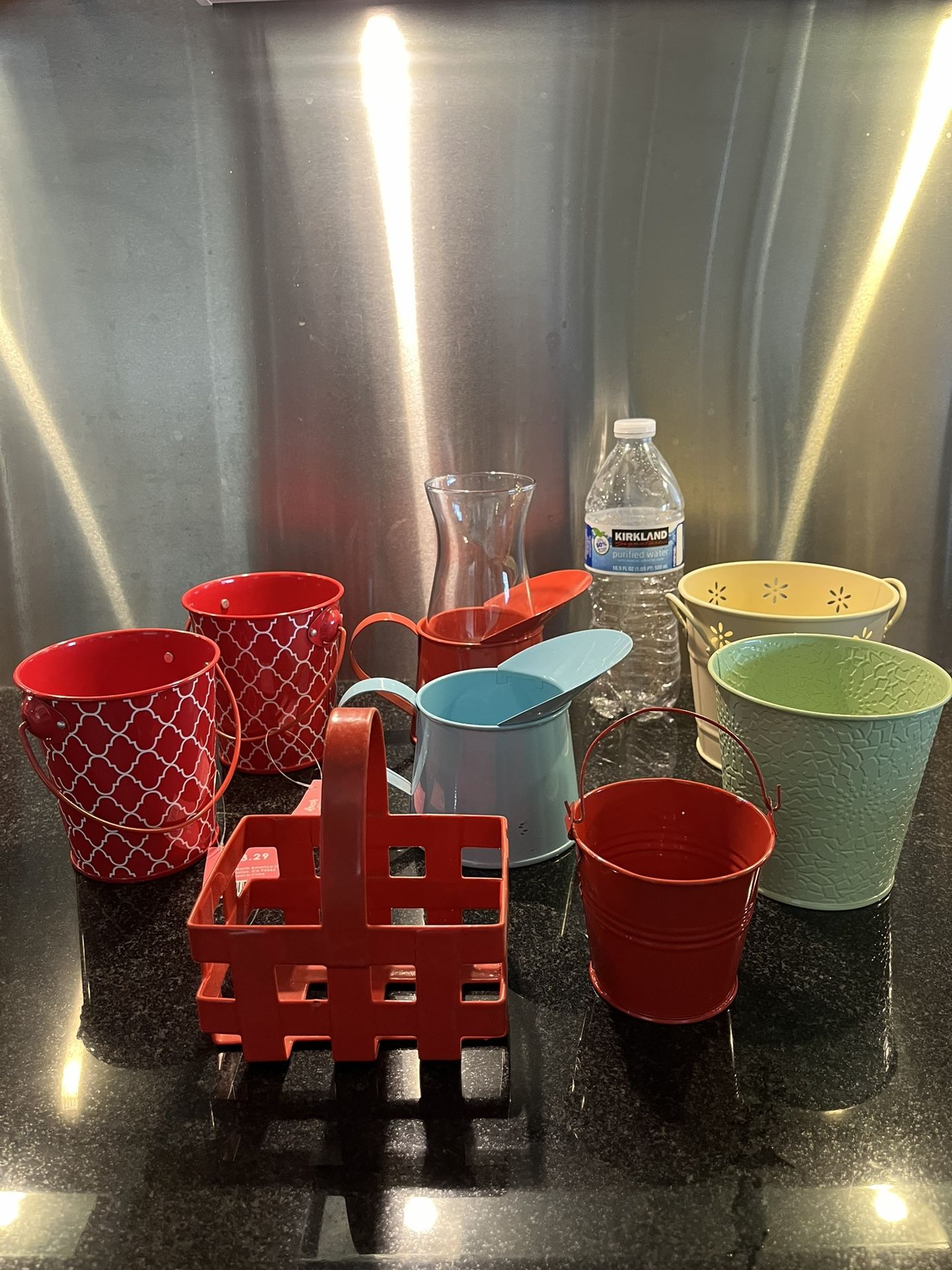 Lot of 9 Variety Metal Plant / Flower Arrangement Containers