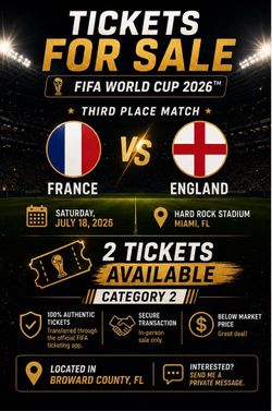 Third Place World Cup- Two tickets Left!