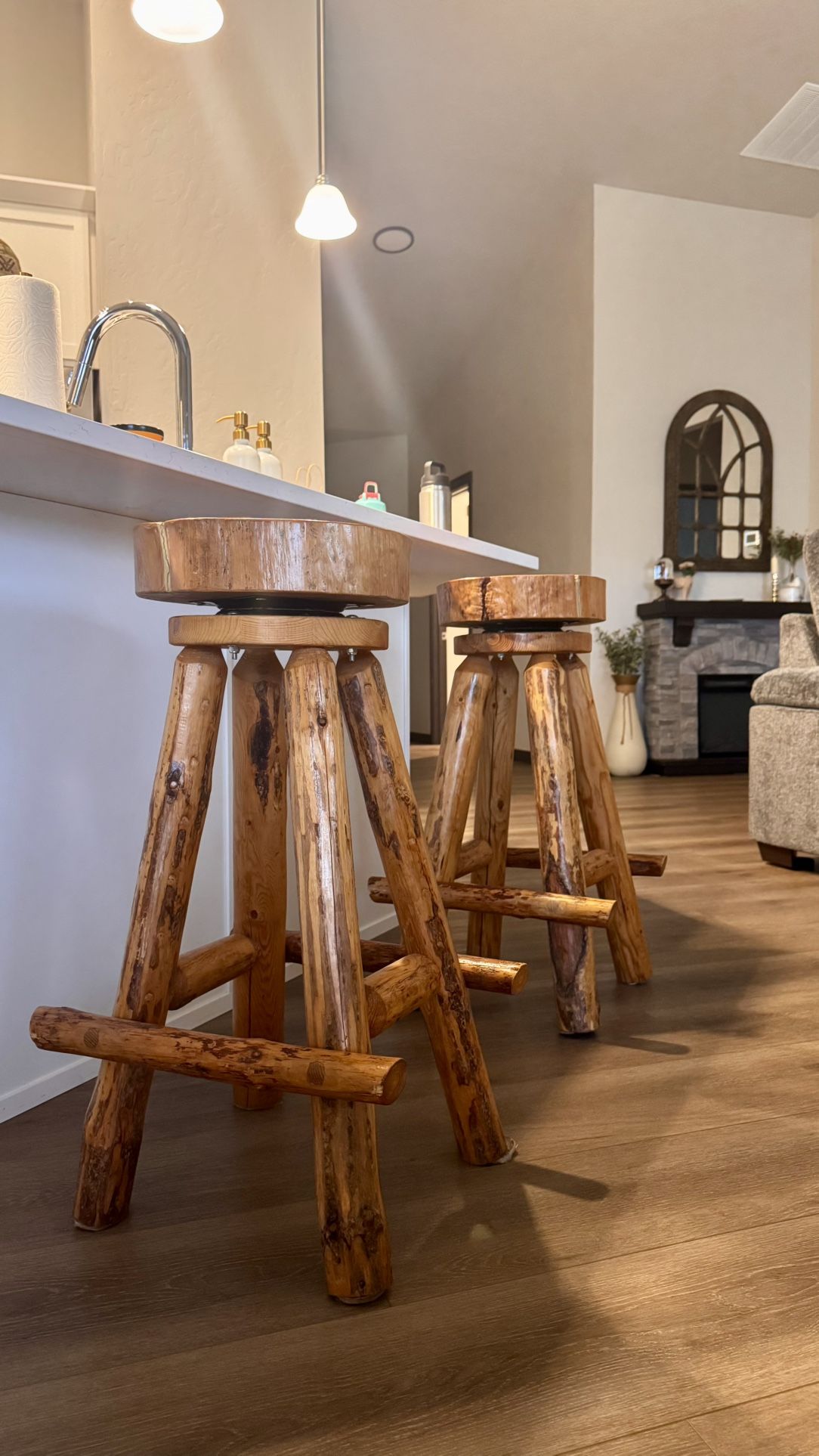 Solid wood log cabin bar stools