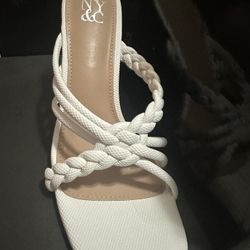 White Heel Slip On Sandals sz 8