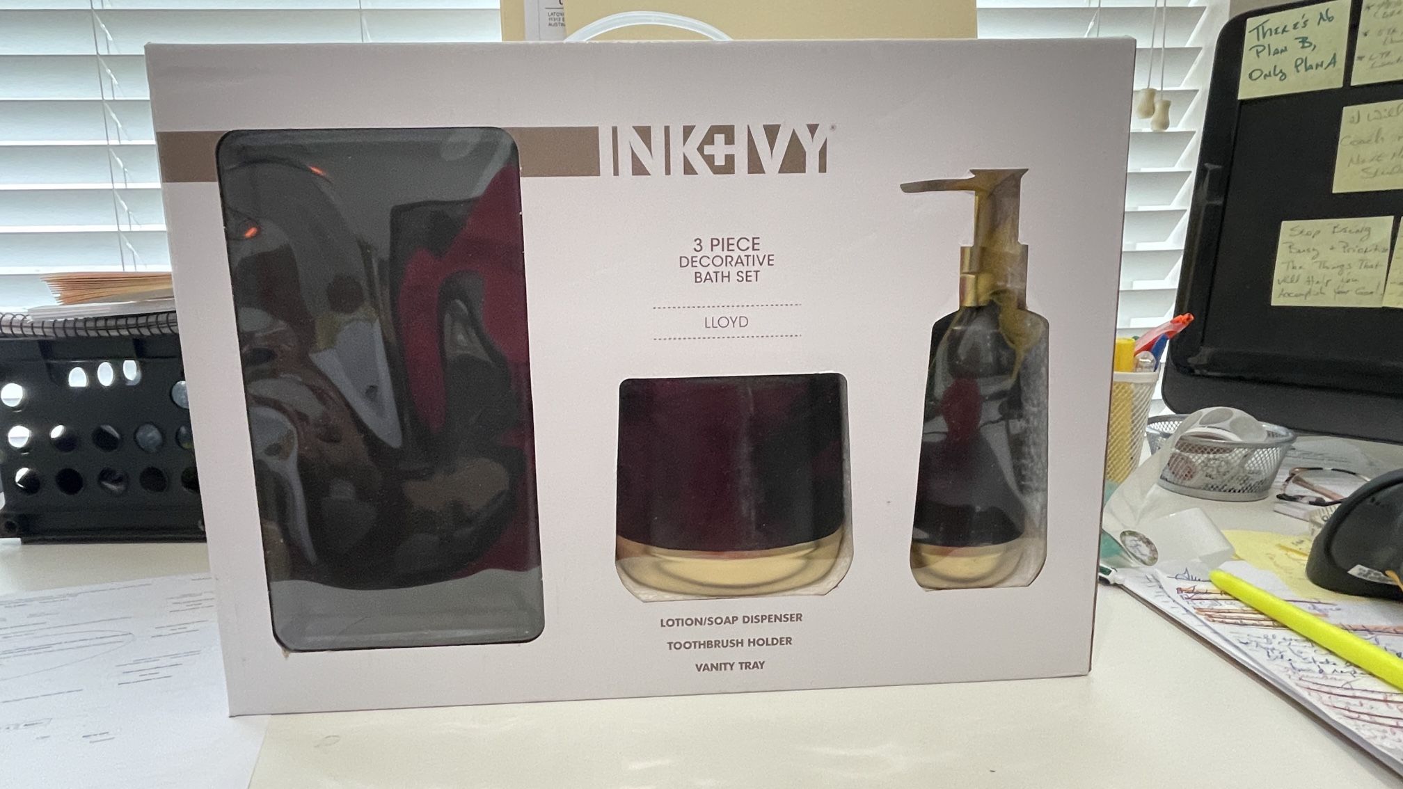 New Ink & Ivy Lloyd 3Pc Bath Accessory Set  Lotion Dispenser, Toothbrush, Tray