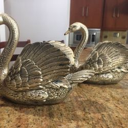 Swans (pair )Antique 1930 ‘s Silver Metal Swan Bookend PM Philadelphia Manufacturer.