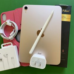 Apple iPad Mini 6th Generation (2021 model / Pink) 64GB with Pink Case, Pen & Accessories 