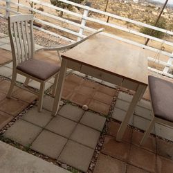 Beige Oak Table 2 Chairs And A Bench. 