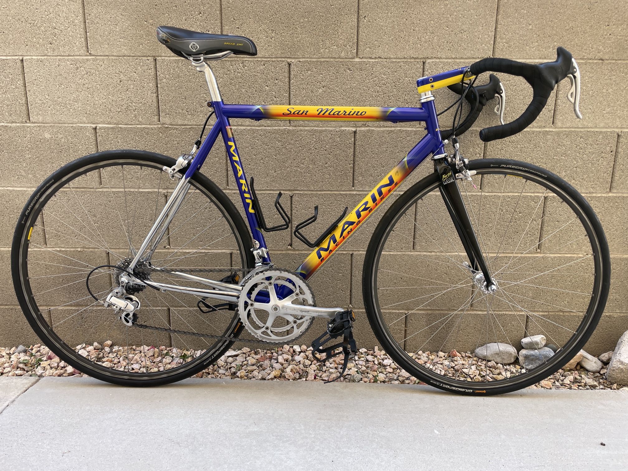 55cm Steel Road Bike. By Marin San Marino. New Tire, Bar Tape, Cable, Chain, Brake.