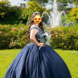 Navy Blue Quinceañera Dress Size 8 In Excellent Condition