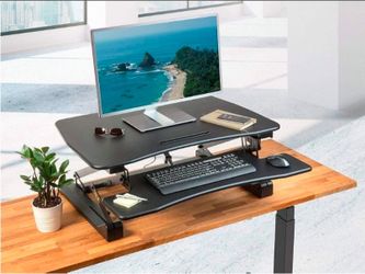 Electric Sit-Stand Riser Desk Converter - Height Adjustable 5.9"-18.9", Black - Workstream Collection