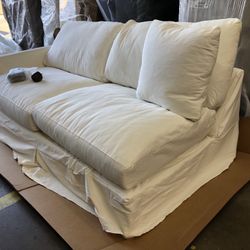 Brand New (HALF Sectional) White Cover Plus Sofa/couch. Living room seating spare room Garage studio