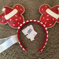 Disney “Gingerbread “  Mickey Mouse Santa Hat Ears Headband - New with Tags