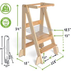 Adjustable Foldable Toddler Tower – Folding Tower for Kids -Natural Color 