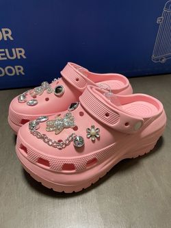 Pink Platform Crocs with Rhinestone Charms