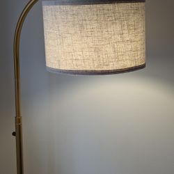 Gold Brass Floor Lamp w/ Linen Drum Shade