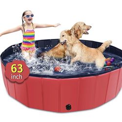 Foldable Pool, 63" x 12" Kiddie Pool with Hard Plastic, Non-Slip Dog Bath Tub for Outdoor Backyard, Collapsible Swimming Pool for Kids ,Dogs Pet