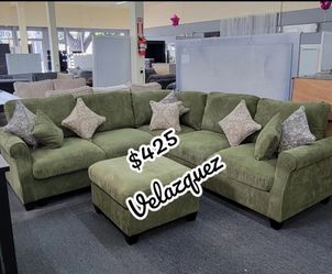 
✅️"4 pc sage green corduroy fabric sectional sofa with rounded arms and ottoman"✅️✅️
