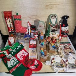 VTG Christmas Ornaments Bulk / Lot Assorted Decor Designs. Figures Candles Santa Socks