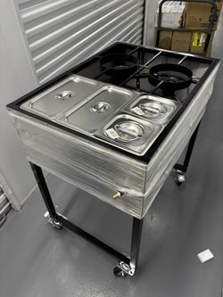 Stainless Steel Commercial Gas Grill with Food Warmers
