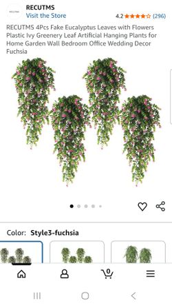 4Pcs Fake Eucalyptus Leaves with Flowers Plastic Ivy Greenery Leaf Artificial Hanging Plants for Home Garden Wall Bedroom Office Wedding Decor 
PURPLE