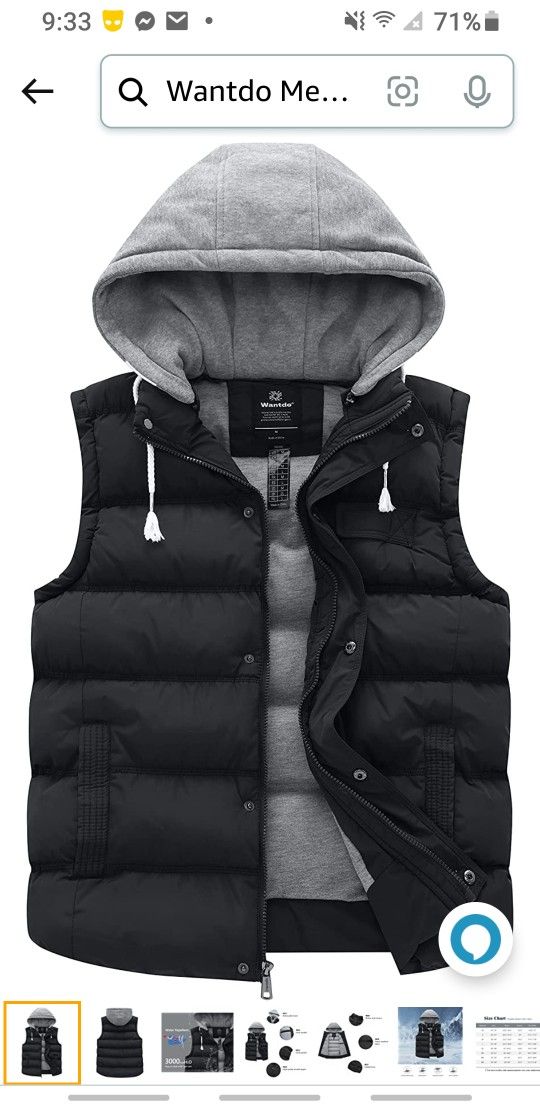 Men's Thicken Winter Vest Water-Resistant Puffer Jacket Thicken Vest with Removable Hood
