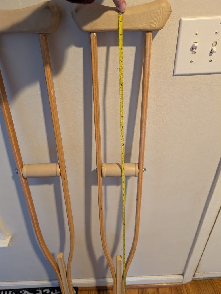 Classic Wooden Underarm Crutches Adjustable Height Mobility Aid