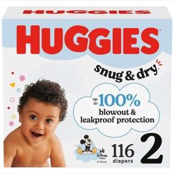 Huggies Snug And Dry Diapers New Box 116 Count Size 2