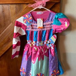 Girls Lollipop Costume With Bow - Size 5/6T