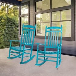 New Set of 2 Outdoor/Indoor Rocking Chairs, Oversized Patio Rocker Chair Comfortable High Back,Blue