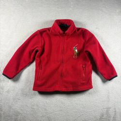 Y2K Polo Ralph Lauren Jacket Youth Boys 4 Red Fleece Full Zip Big Pony Logo #2B