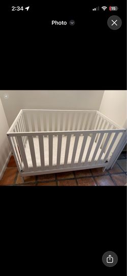 White Wooden Baby Crib with Mattress