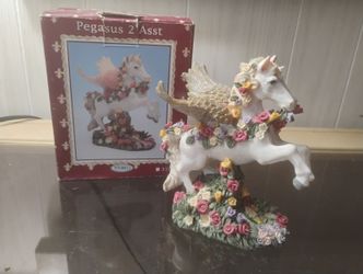 Vintage Young's Floral Pegasus Figurine Winged Horse Mythical Statue Boxed