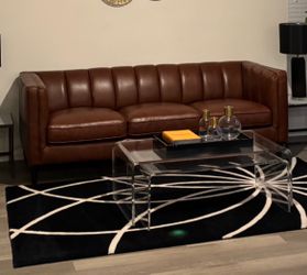 Living Spaces TARA Genuine Leather Sofa & Matching Chair – Excellent Condition