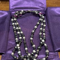 Sterling Silver, Silver Freshwater Pearls And Black Metal Beads 