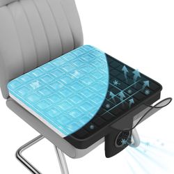Brand new Cooling Gel Seat Cushion with 12V Power Fan, 4D Air Fiber Support Pad for Office Chair, Car Seat, Gaming, Wheelchair - 3-Speed Turbo Airflow